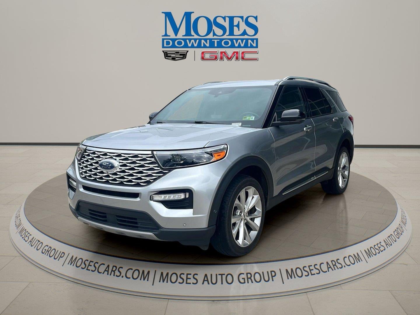 2023 Ford Explorer Platinum in Silver — front three-quarter view