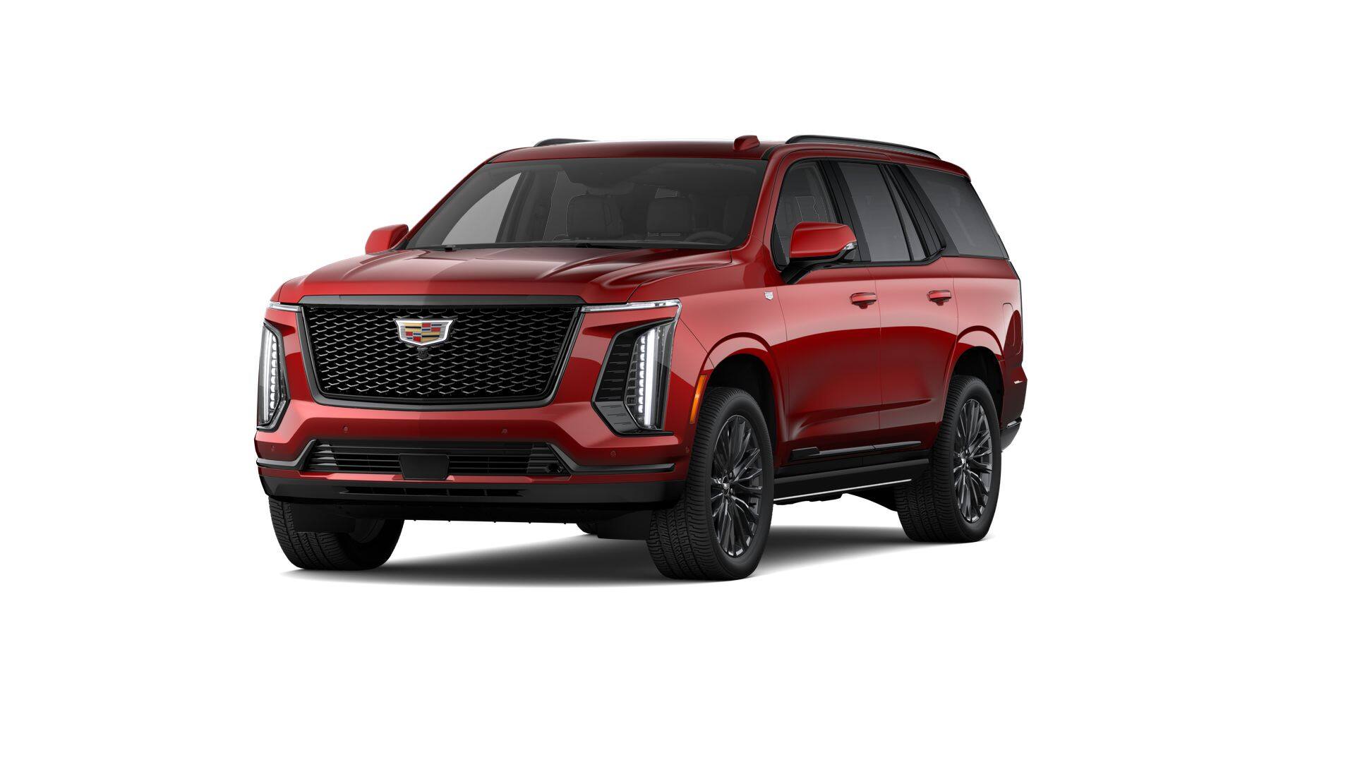 2026 Cadillac Escalade Platinum Sport in Radiant Red Tintcoat — front three-quarter view